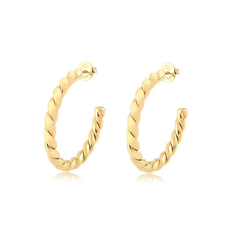 BRINCO MEIA ARGOLA TUBO MEDIA TRANÇADA FOLHEADA OURO