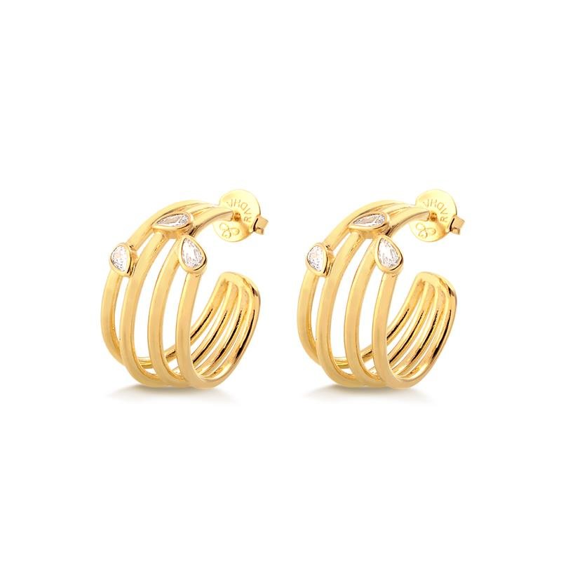 BRINCO ARGOLA DE FIOS COM GOTAS CRISTAL FOLHEADO A OURO