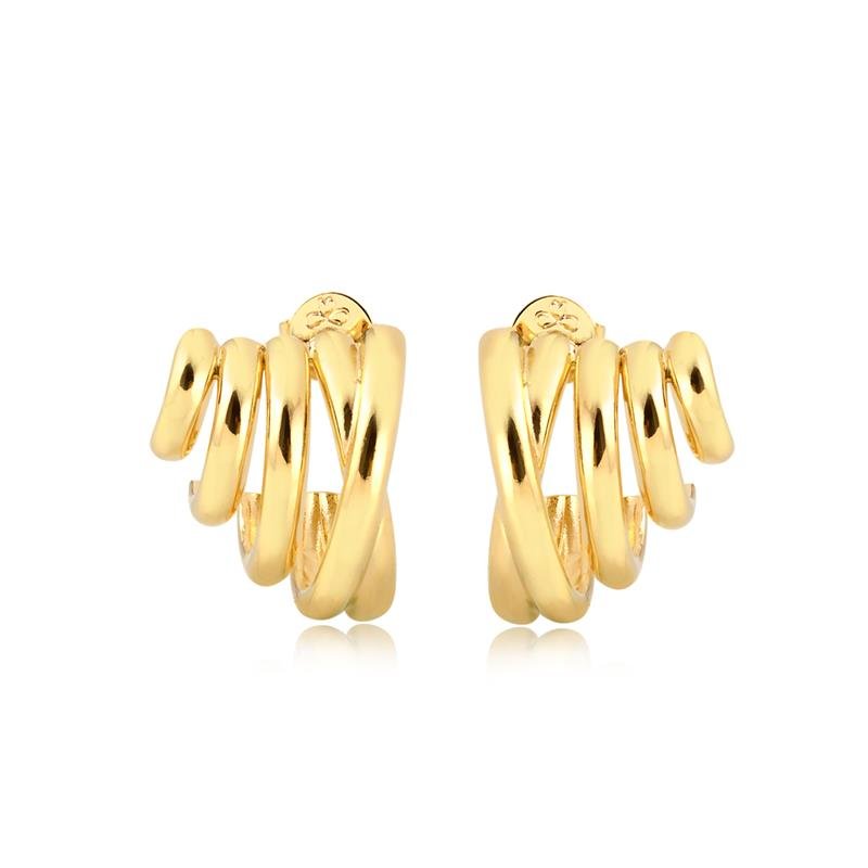 BRINCO MEIA ARGOLA CINCO FIOS LISOS FOLHEADA A OURO