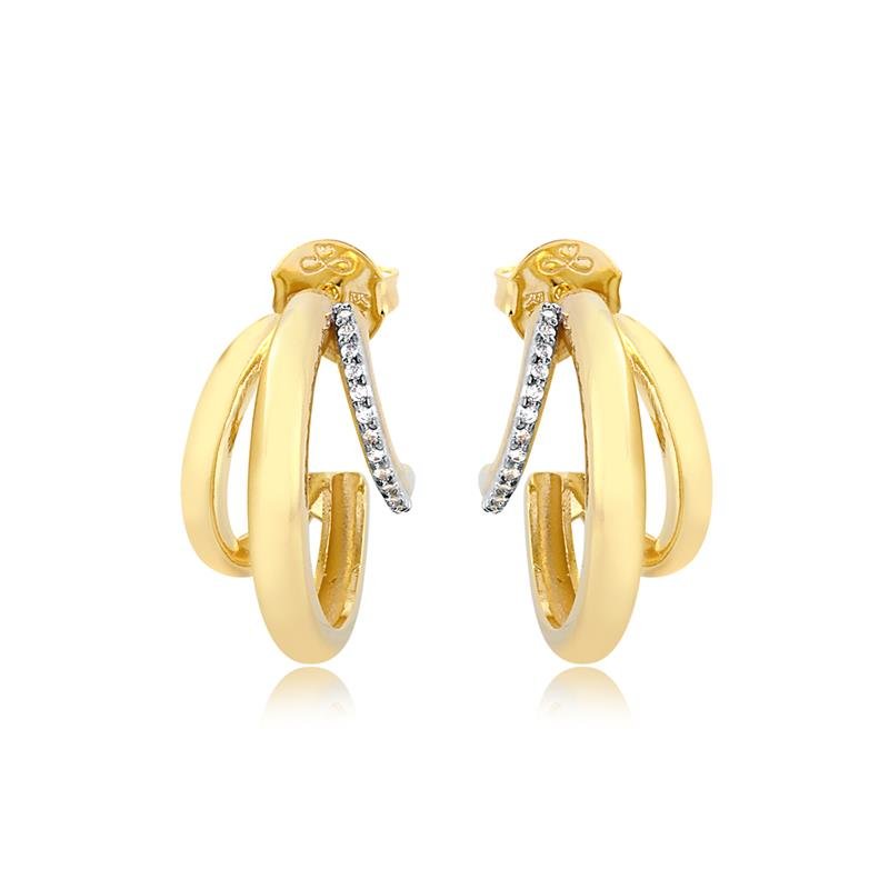 Brinco Meia Argola Três Fios Com Zircônias Folheado A Ouro