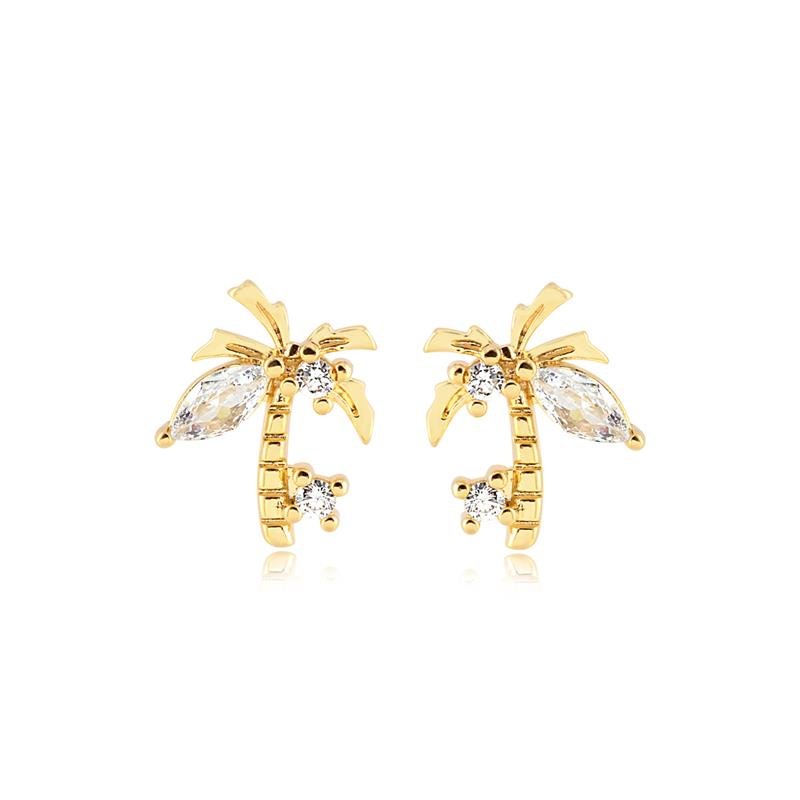 BRINCO COQUEIRO COM ZIRCONIAS CRISTAL FOLHEADO A OURO