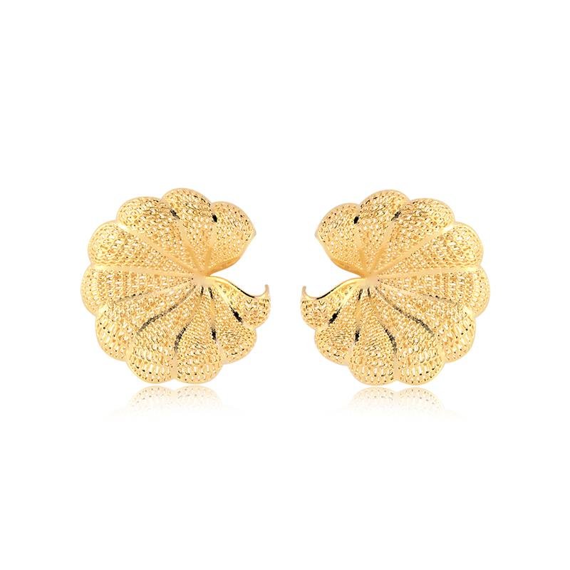 BRINCO FLOR MAXI TRAMADA FOLHEADO A OURO