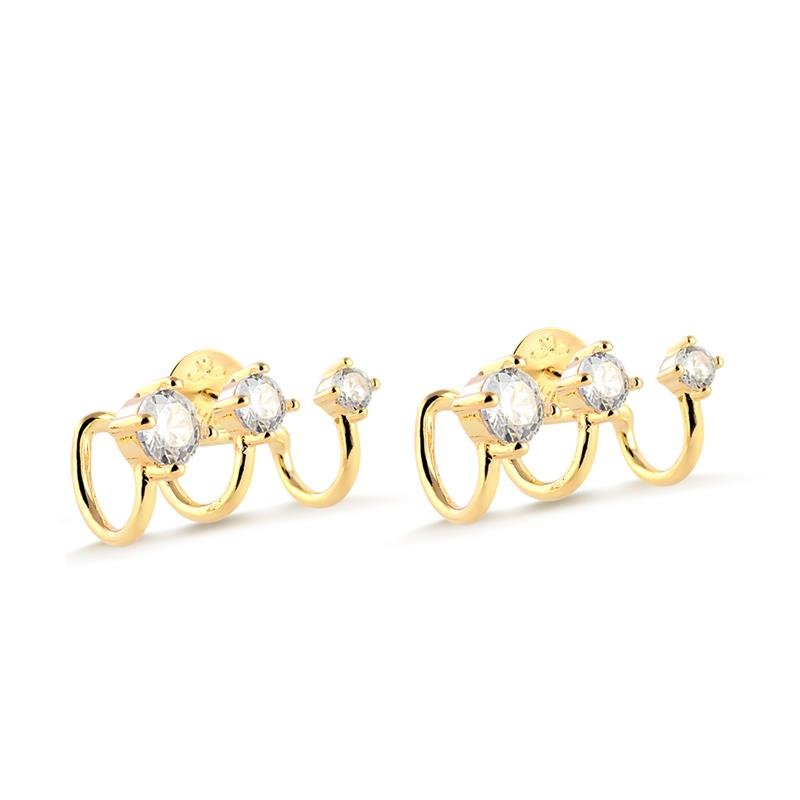 BRINCO EAR CUFF TRIO DE PEDRAS CRISTAL FOLHEADO A OURO