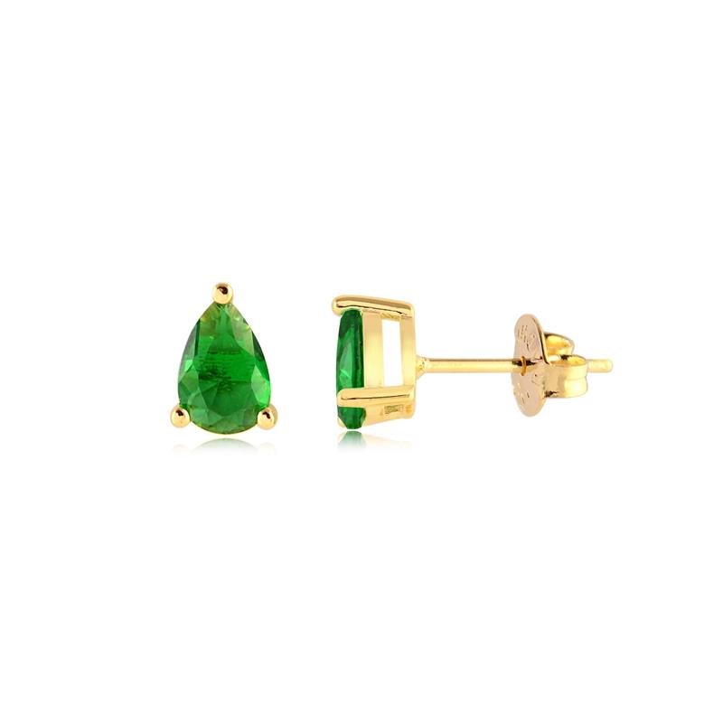 BRINCO GOTINHA 4X6MM DE ZIRCONIA ESMERALDA FOLHEADO A OURO