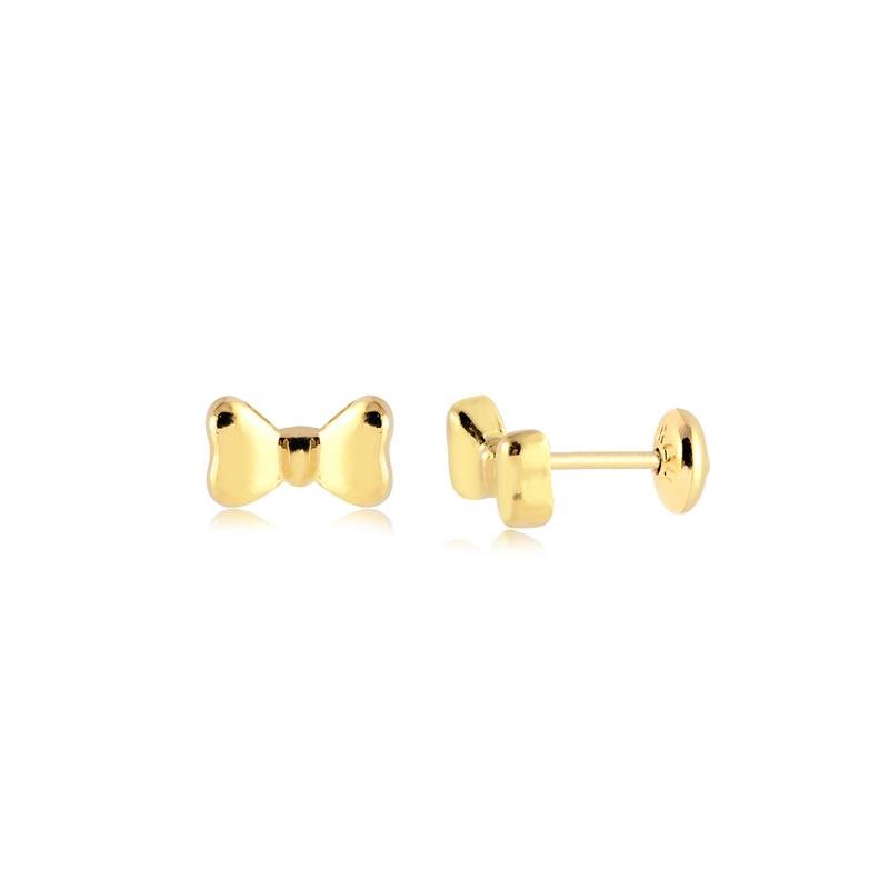 BRINCO LAÇO PEQUENO PINO BABY FOLHEADO A OURO