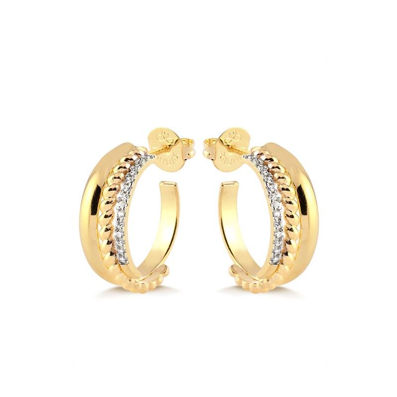 BRINCO ARGOLA TRIPLA CRAVEJADA FOLHEADO A OURO 