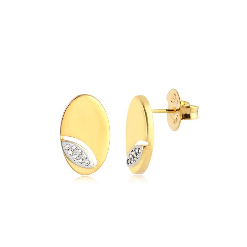 BRINCO OVAL LISO COM DETALHE DE ZIRCÔNIAS FOLHEADO A OURO 