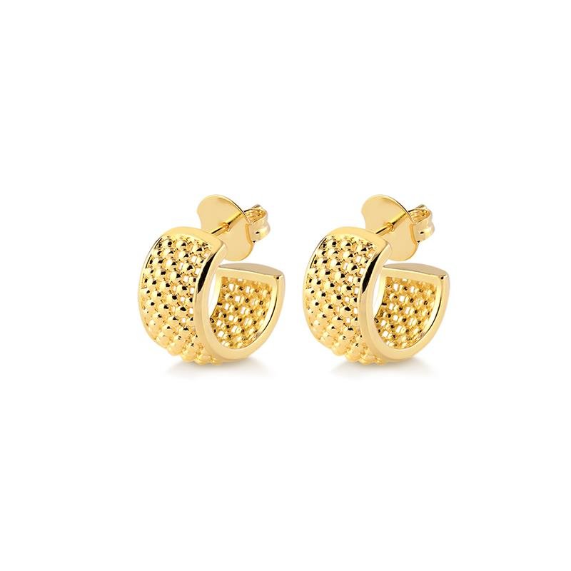 BRINCO MEIA ARGOLA LISA COM BOLINHAS FOLHEADO A OURO 