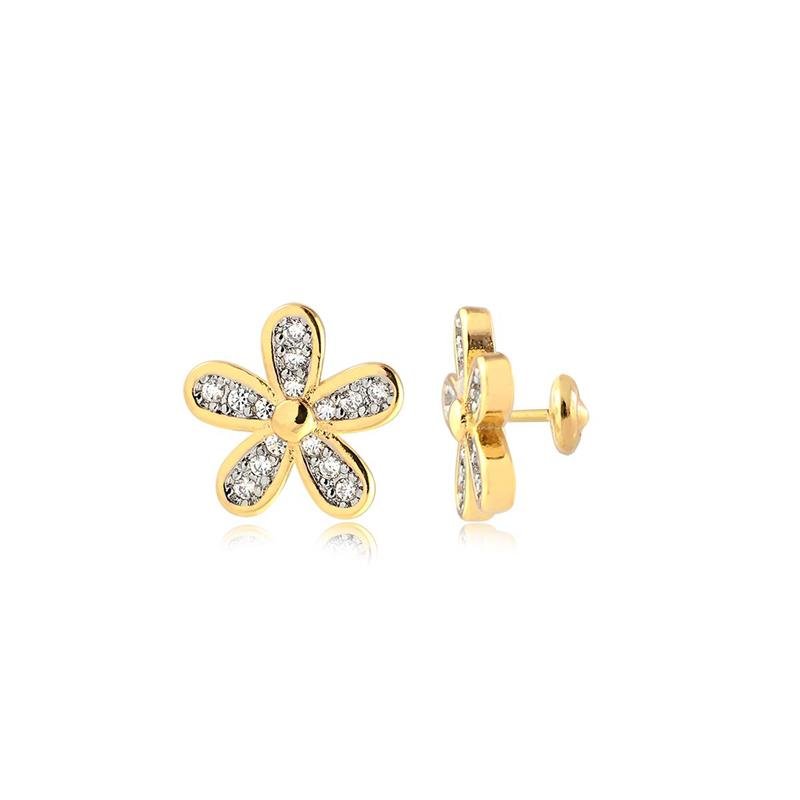 BRINCO FLORZINHA CRAVEJADA PINO BABY FOLHEADO A OURO