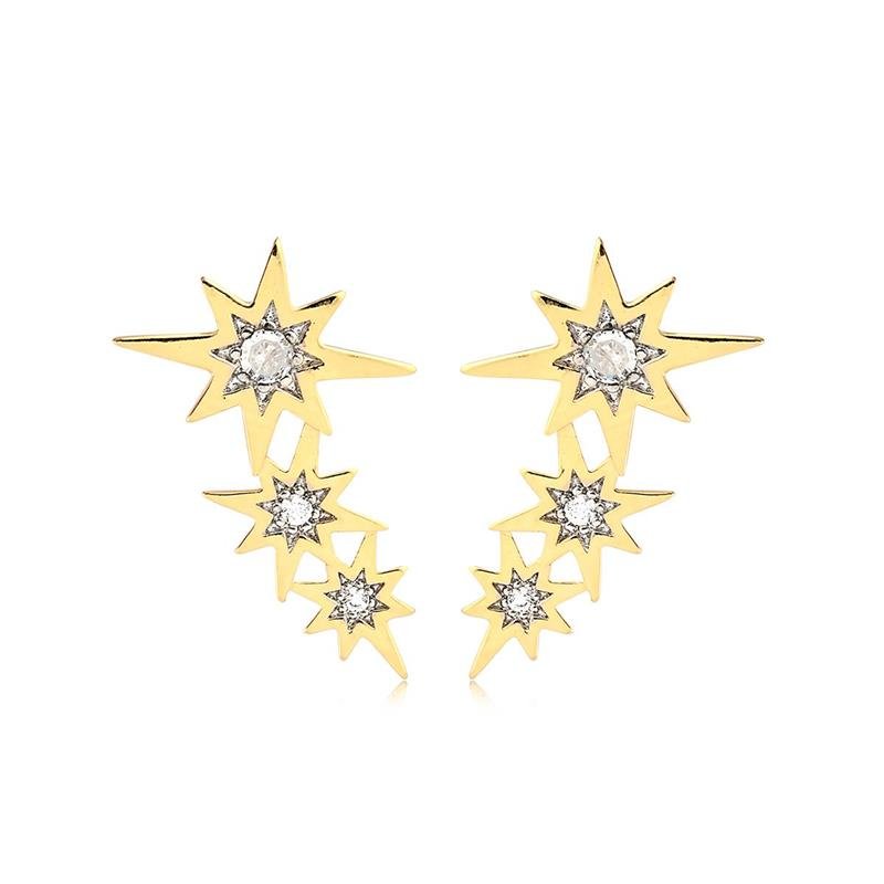 BRINCO TRIO DE ESTRELAS COM ZIRCÔNIA FOLHEADO A OURO