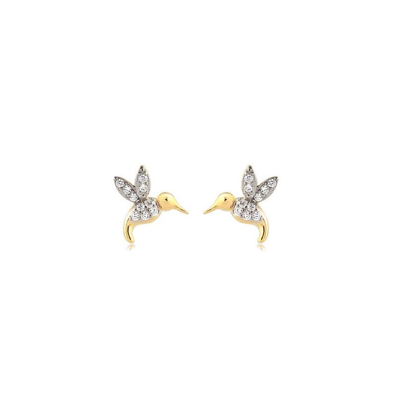 BRINCO BEIJA FLOR COM ZIRCÔNIAS CRISTAL FOLHEADO A OURO