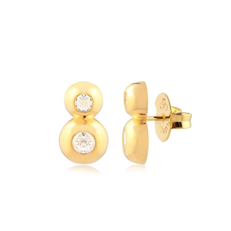 BRINCO REDONDO DUPLO COM PEDRA CRISTAL FOLHEADO A OURO