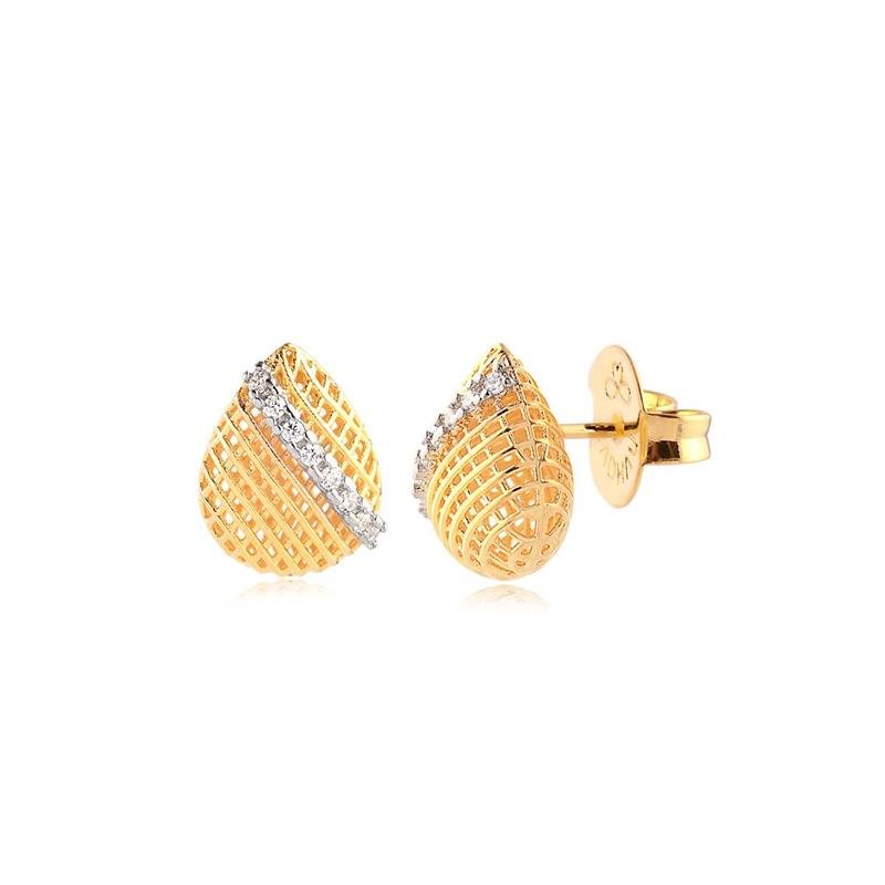 BRINCO GOTA TEXTURIZADA COM FILETE DE ZIRCÔNIAS FOLHEADO A OURO