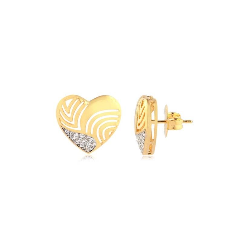 BRINCO CORAÇÃO TRABALHADO COM ZIRCÔNIAS CRISTAL FOLHEADO A OURO