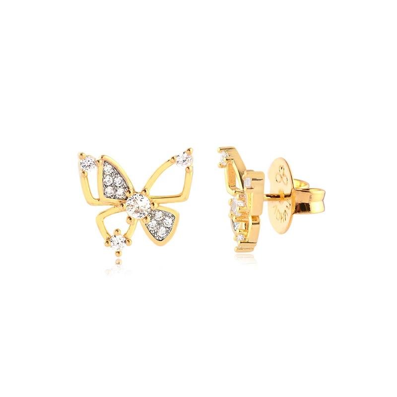 BRINCO BORBOLETA COM ZIRCÔNIAS CRISTAL FOLHEADO A OURO