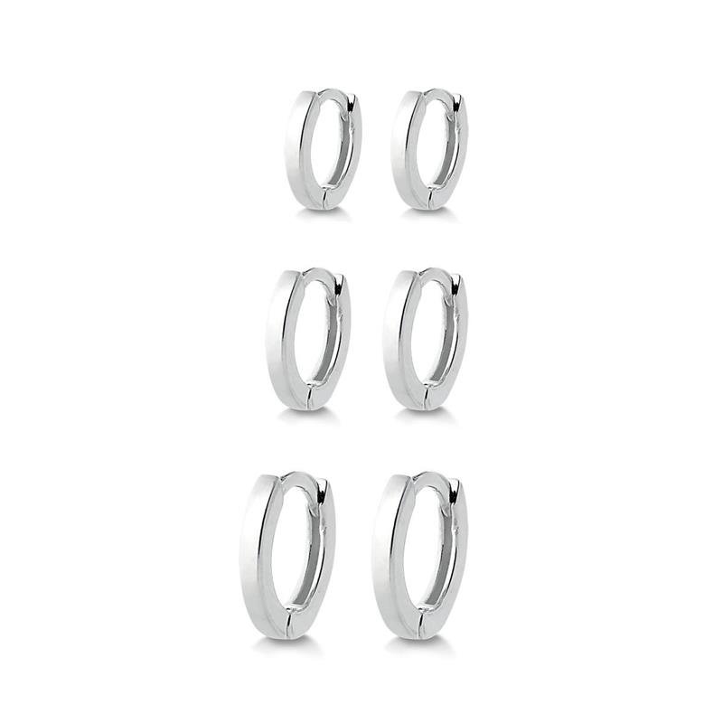 TRIO DE ARGOLAS DE CLICK 10 - 11 E 12MM EM PRATA 925