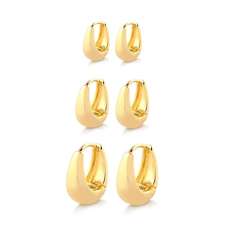 TRIO ARGOLA CLICK OVALADA LISA FOLHEADO A OURO