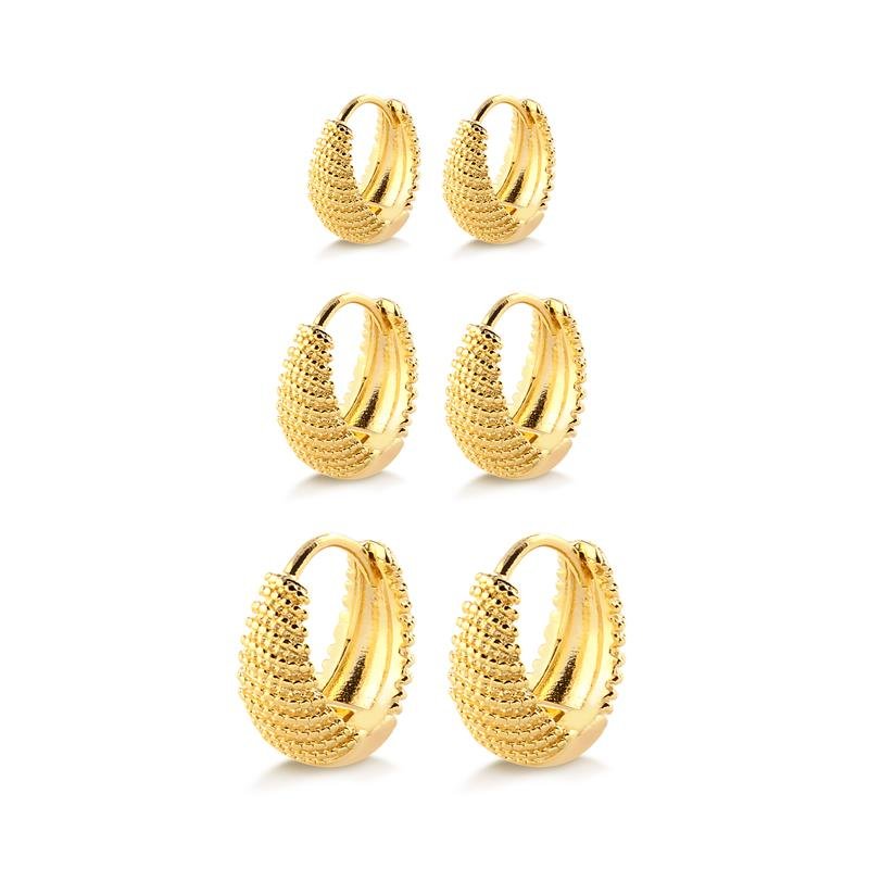 TRIO ARGOLA CLICK TRABALHADA FOLHEADO A OURO