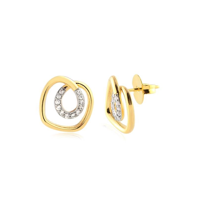 BRINCO FORMA GEOMÉTRICA LISO POR FORA E CRAVEJADO DENTRO FOLHEADO A OURO