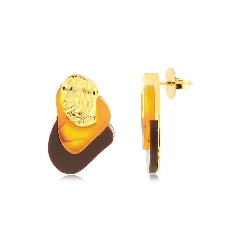 BRINCO ORGÂNICO COM ACRÍLICO FOLHEADO A OURO