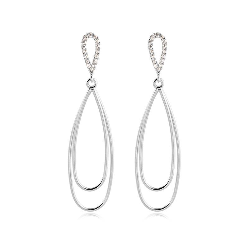 Brinco Gota Cravejada Duas Gotas Folheado A Rhódio