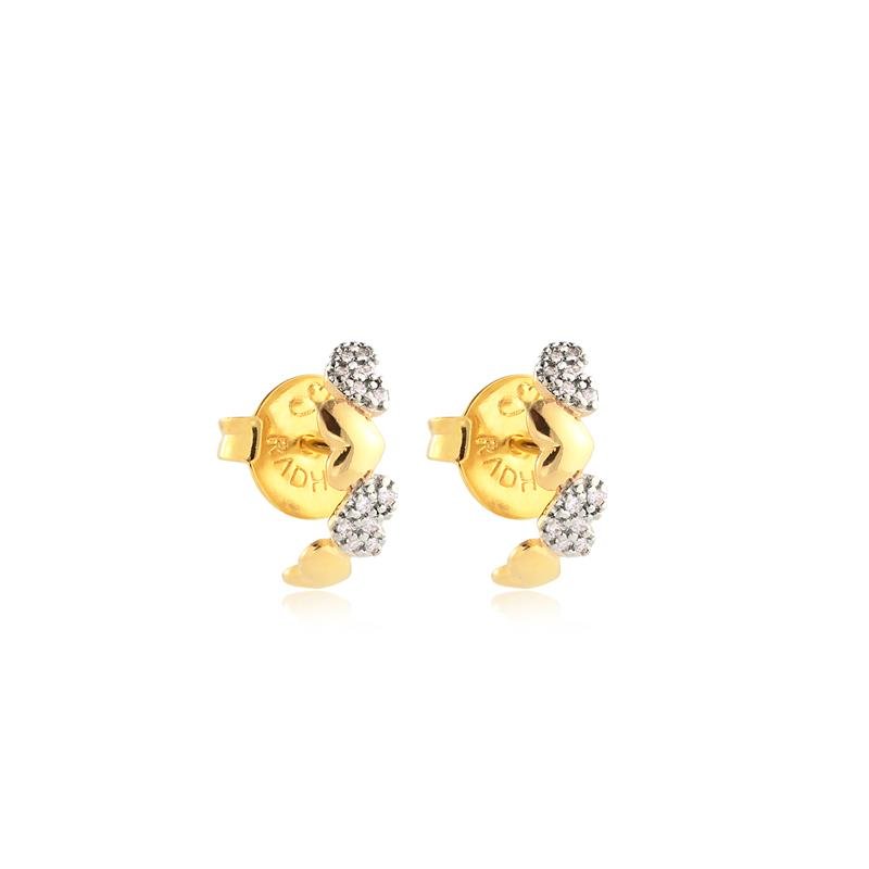 Brinco Corações Um Liso E Um Cravejado Folheado A Ouro