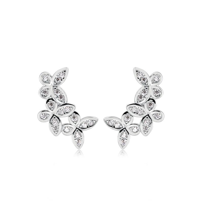 BRINCO EAR CUFF BORBOLETAS COM PEDRAS DE ZIRCONIAS CRISTAL EM PRATA 925
