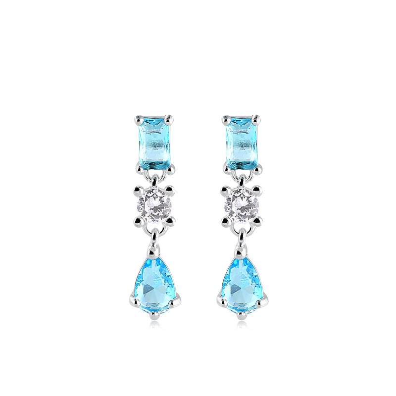 BRINCO ARTICULADO COM PEDRAS DE ZIRCONIAS CRISTAL E AQUAMARINE EM PRATA 925