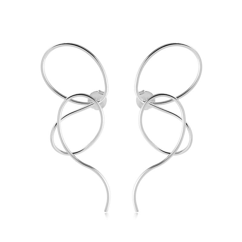 Brinco Fio Entrelaçado Folheado A Rhódio