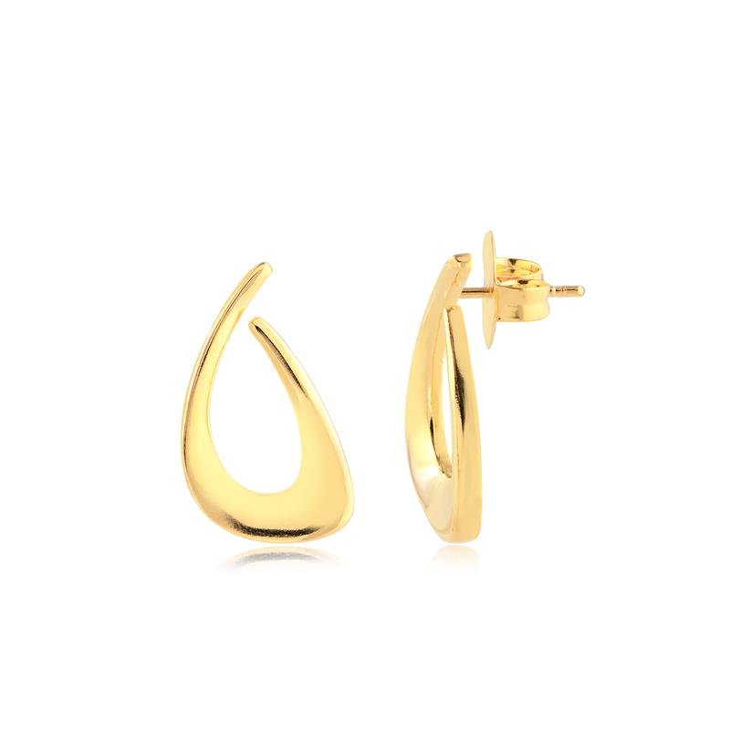 Brinco Geométrico Grande Liso Folheado A Ouro