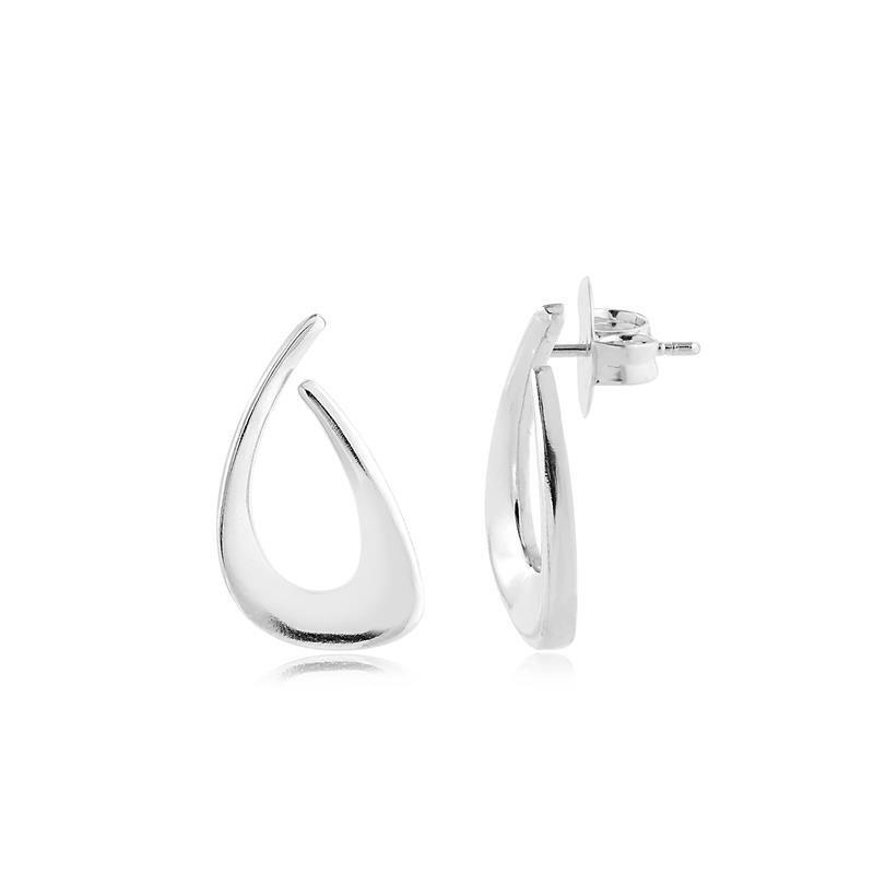 Brinco Geométrico Grande Liso Folheado A Ródio