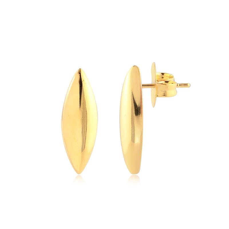 Brinco Navete Grande Liso Folheado A Ouro