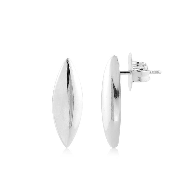 Brinco Navete Grande Liso Folheado A Ródio