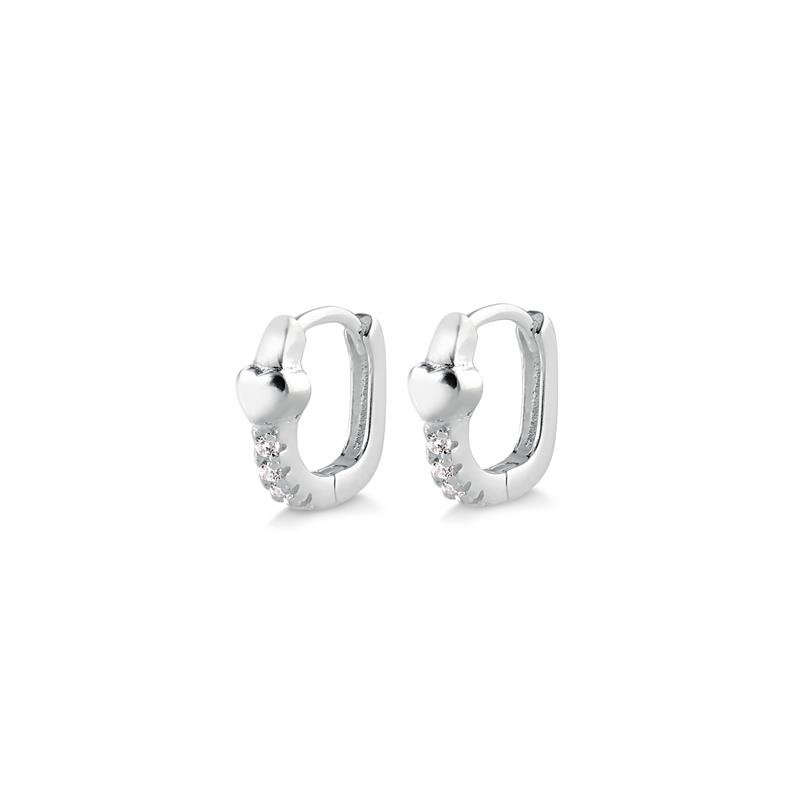 BRINCO ARGOLA CLICK PEQUENA CORAÇÃO COM PEDRAS DE ZIRCONIAS CRISTAL EM PRATA 925
