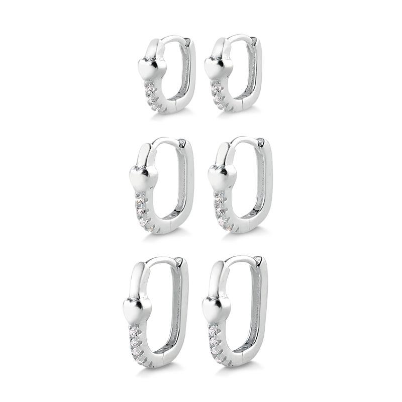 TRIO ARGOLA CLICK CORAÇÃO COM PEDRAS DE ZIRCONIAS CRISTAL EM PRATA 925