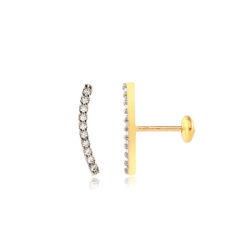 Brinco Filete Cravejado Pino Baby Folheado A Ouro