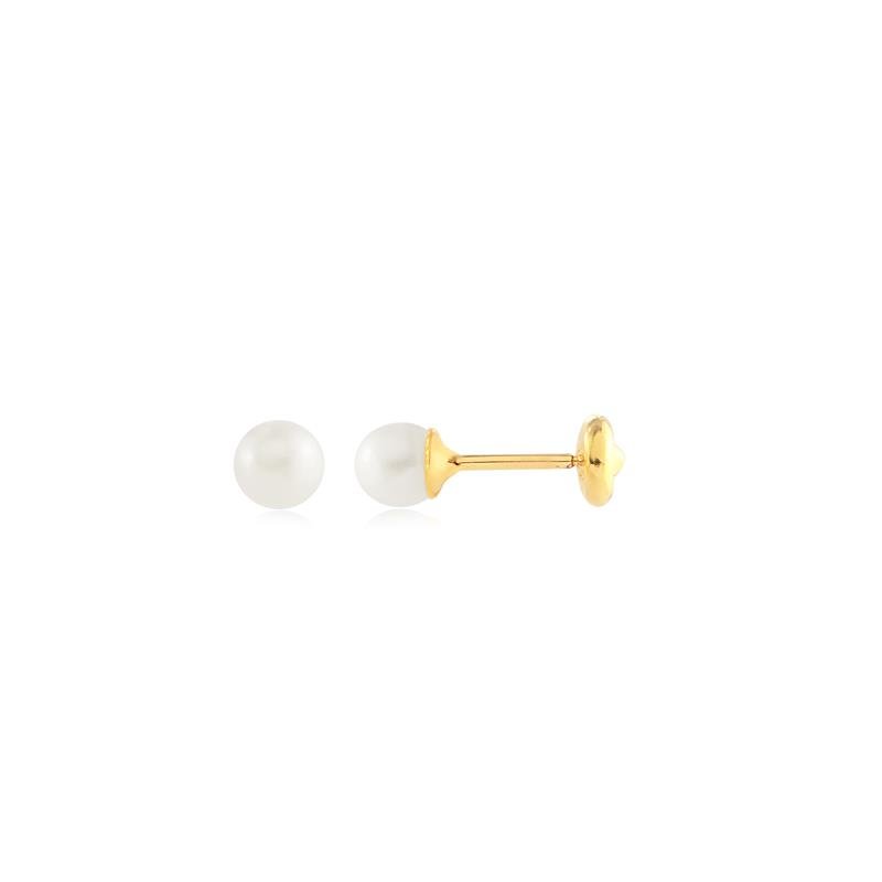Brinco Pérola 4mm Com Pino Baby Folheado A Ouro 18k