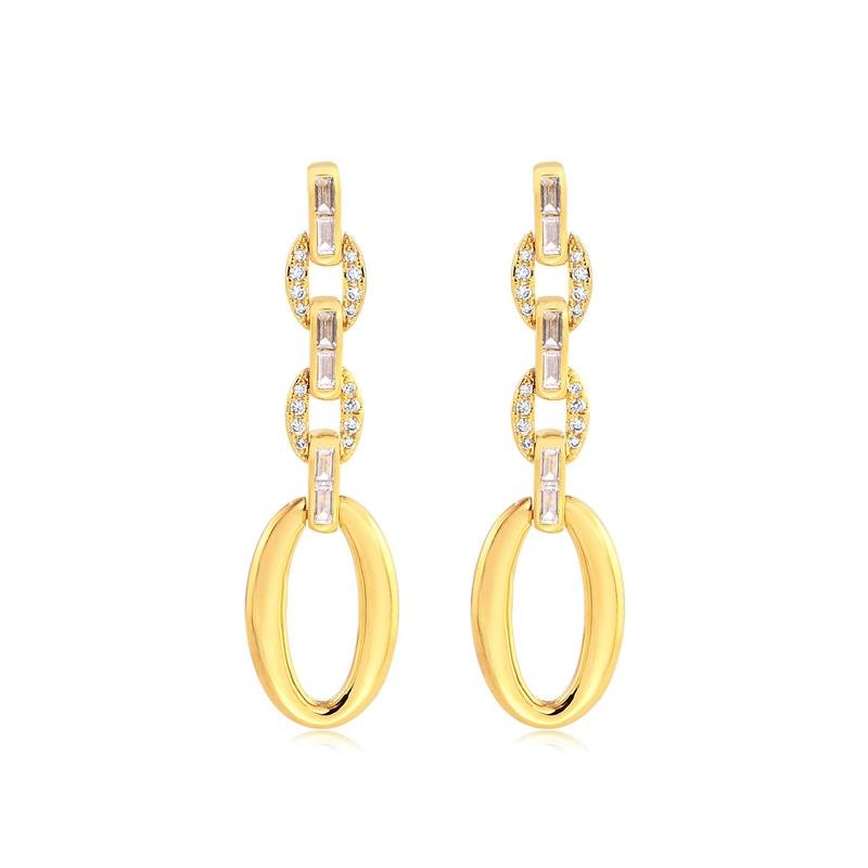 BRINCO ELOS OVAIS CRAVEJADO E MAIO LISO FOLHEADO A OURO