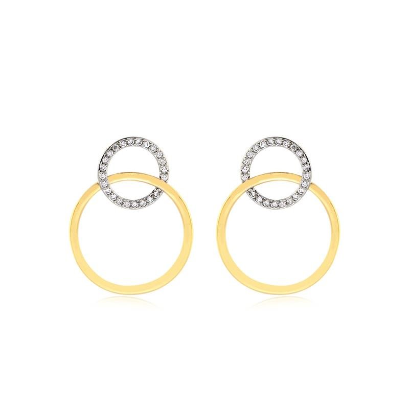 Brinco Círculos Cravejo Liso Folheado A Ouro