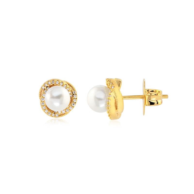 BRINCO PÉROLAS COM PEDRAS DE ZIRCONIAS CRAVEJADAS AO REDOR FOLHEADO A OURO