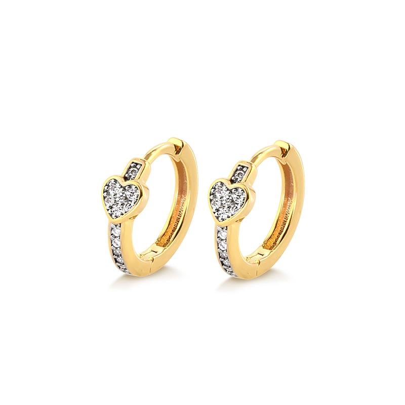BRINCO ARGOLINHA DE CLICK CORAÇÃO COM PEDRAS DE ZIRCONIAS FOLHEADA A OURO