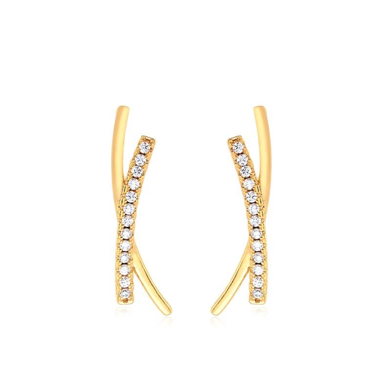BRINCO X ESTILZADO OU EAR CUFF COM PEDRAS DE ZIRCONIAS FOLHEADO A OURO