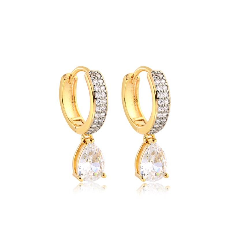 BRINCO ARGOLINHA CLICK CRAVEJADA E PING GOTINHA CRISTAL FOLHEADO A OURO