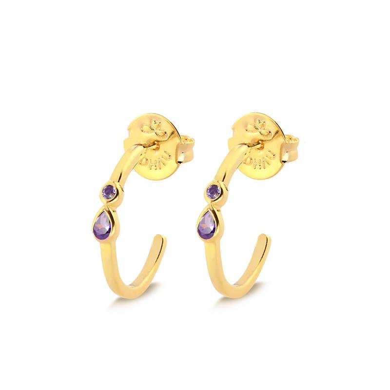 BRINO MEIA ARGOLINHA COM ZIRCONIAS CRISTAL E LAVANDA FOLHEADO A OURO