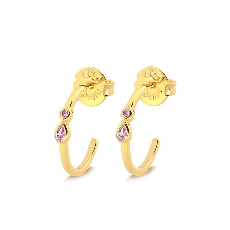 BRINO MEIA ARGOLINHA COM ZIRCONIAS CRISTAL E LIGHT PINK FOLHEADO A OURO