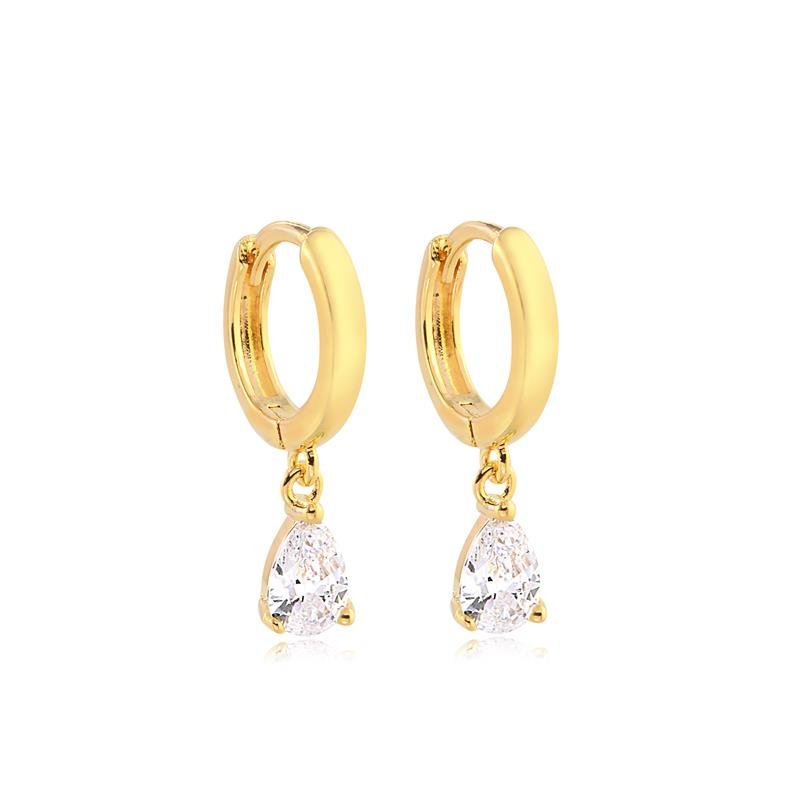 BRINCO ARGOLINHA CLICK COM GOTINHA ZIRCONIA CRISTAL FOLHEADO A OURO