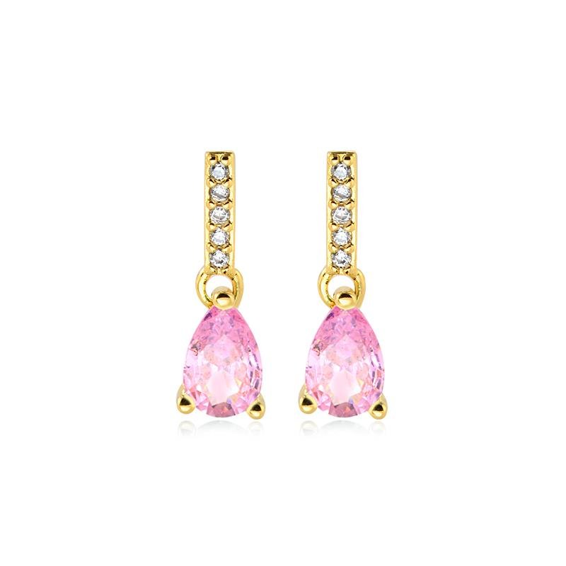 BRINCO GOTINHA ZIRCONIA LIGHT PINK COM DETALHES EM ZIRC CRISTAL FOLHEADO A OURO