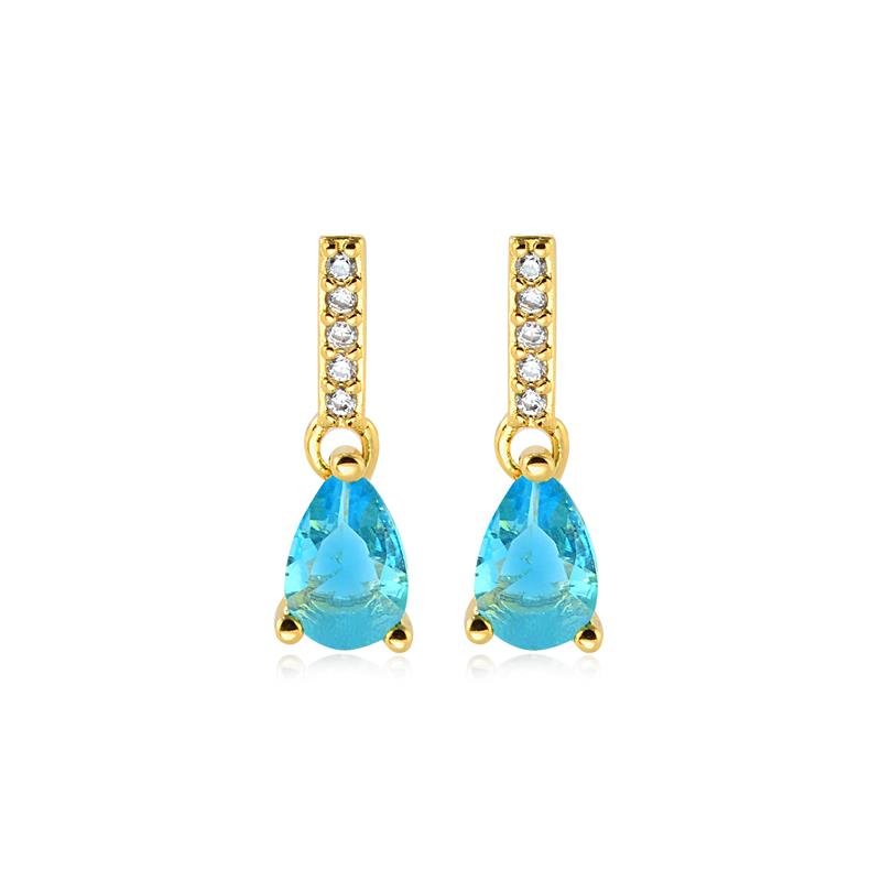 BRINCO GOTINHA ZIRCONIA AQUAMARINE COM DETALHES EM ZIRC CRISTAL FOLHEADO A OURO