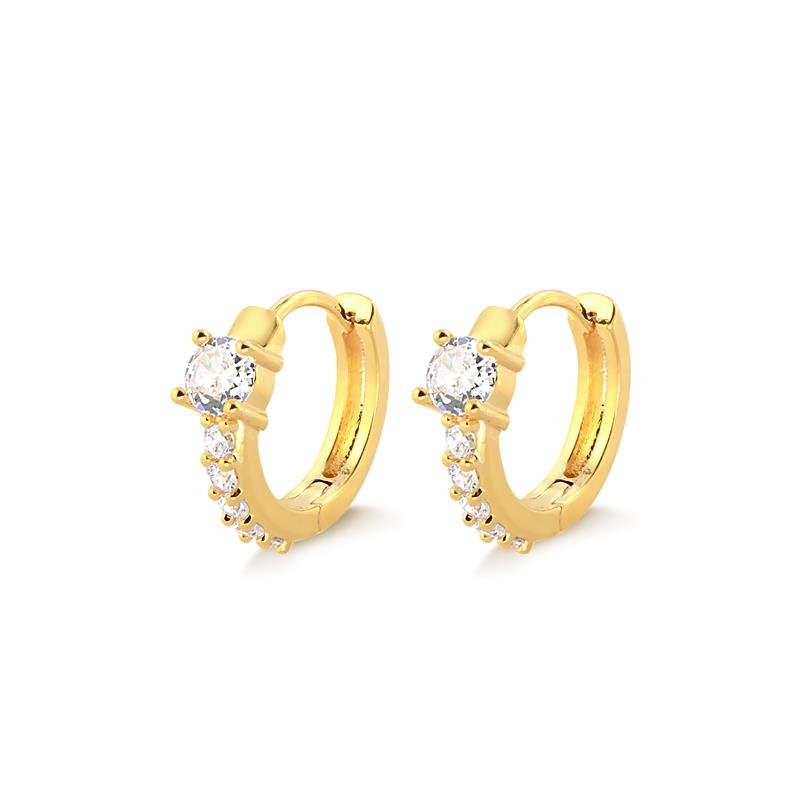 BRINCO ARGOLA CLICK PONTO DE LUZ COM ZIRCONIAS FOLHEADO A OURO