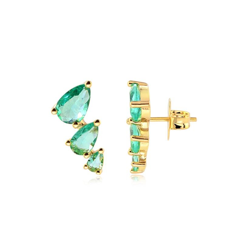 BRINCO MINI EAR CUFF COM PEDRAS DE ZIRCONIAS TURMALINA FOLHEADO A OURO